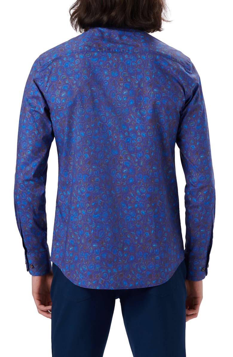 Bugatchi Shaped Fit Geo Print Stretch Cotton Button-Up Shirt, Alternate, color,