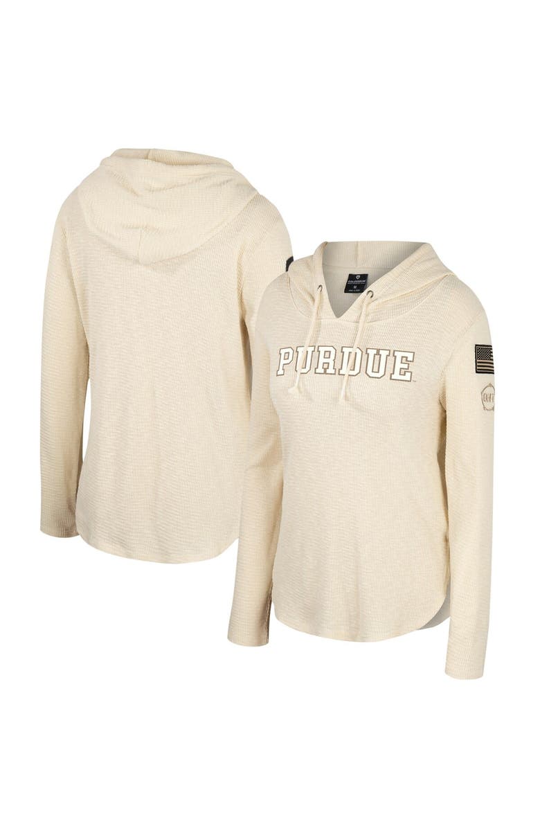COLOSSEUM Women's Colosseum Cream Purdue Boilermakers OHT Military Appreciation Casey Raglan Long Sleeve Hoodie T-Shirt, Main, color,