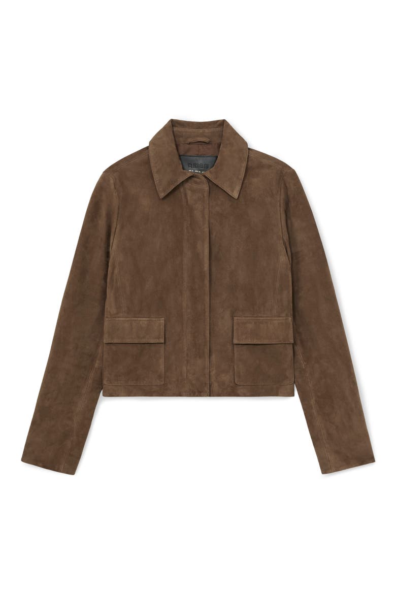 Drew Crop Suede Jacket, Alternate, color, TAUPE NEUTRAL