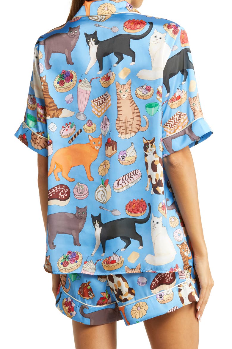 Cat Cafe Short Pajamas, Alternate, color, BLUE/ PINK