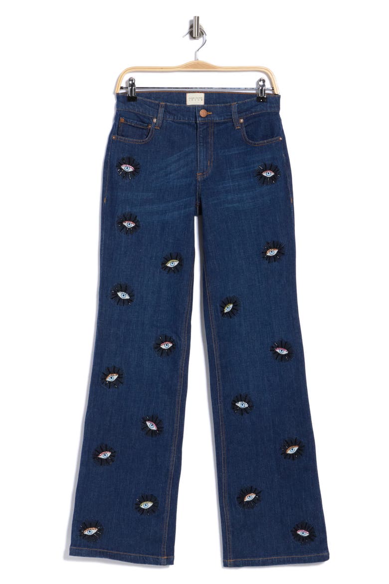 Roxie Embellished High Waist Flare Jeans, Main, color, CATHERINE DARK