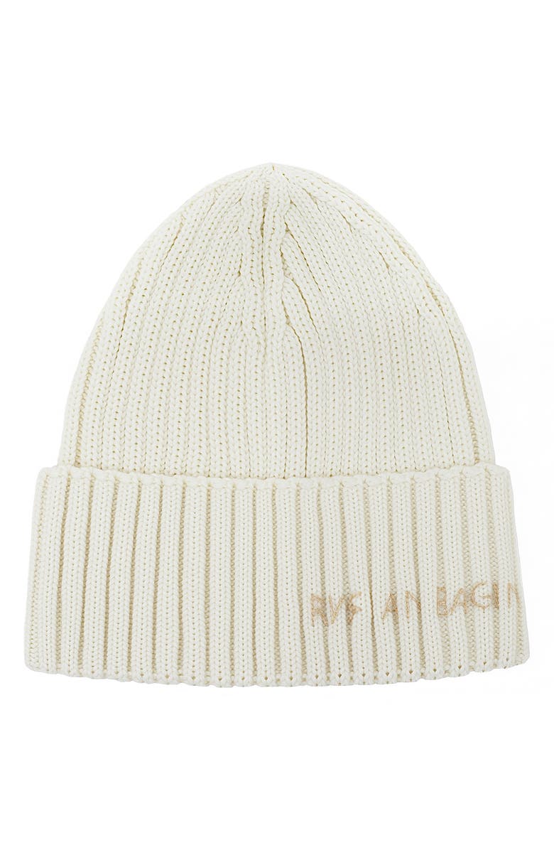 Ruslan Baginskiy Monogram Embroidered Rib Wool Blend Beanie, Main, color, Cream