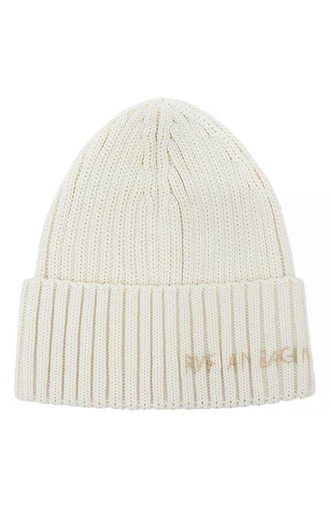 Monogram Embroidered Rib Wool Blend Beanie