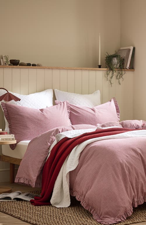 Christy Gingham Ruffle Luxury Cotton Duvet Cover Sets In Pink