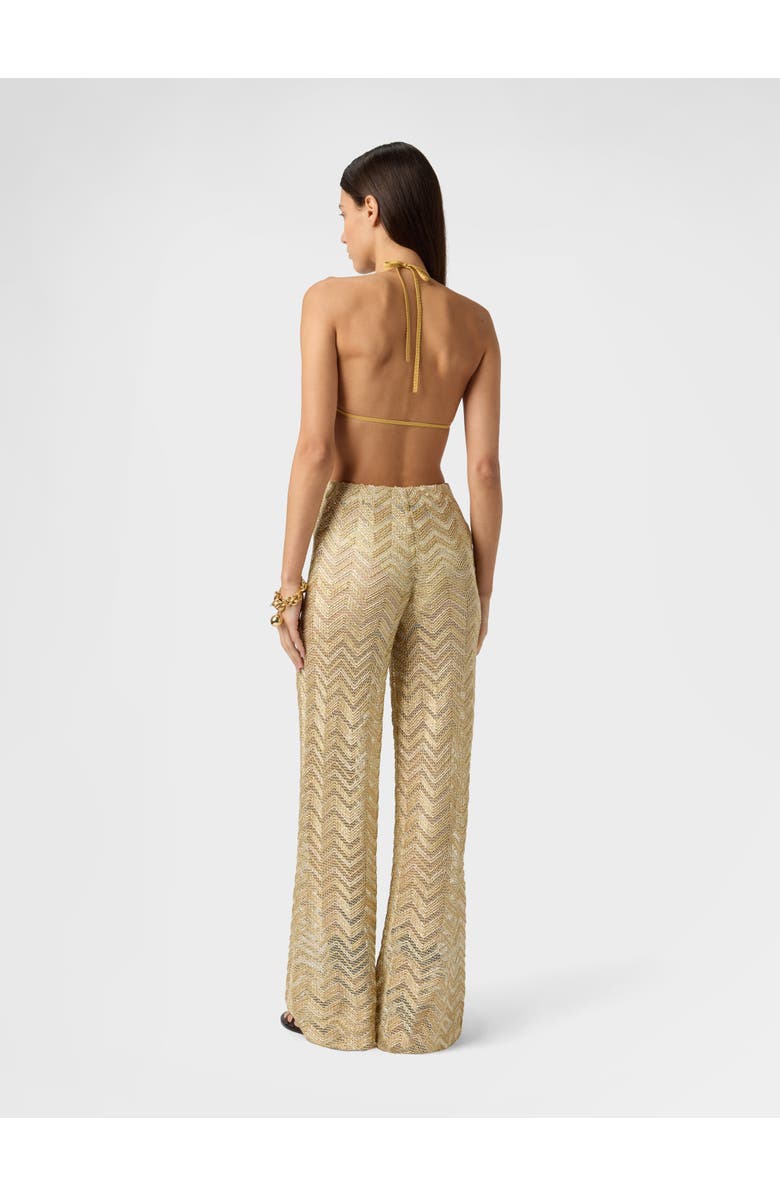 Missoni Wide Fishnet Trousers With Zigzag Pattern And Sequins, Alternate, color, Gold