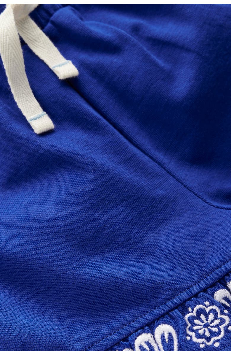 Mini Boden Kids' Embroidered Cotton Jersey Shorts, Alternate, color, Bright Blue Embroidery