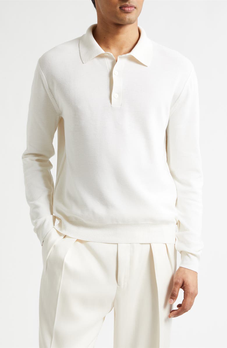 TOM FORD Silk & Cotton Piqué Long Sleeve Polo, Main, color, White