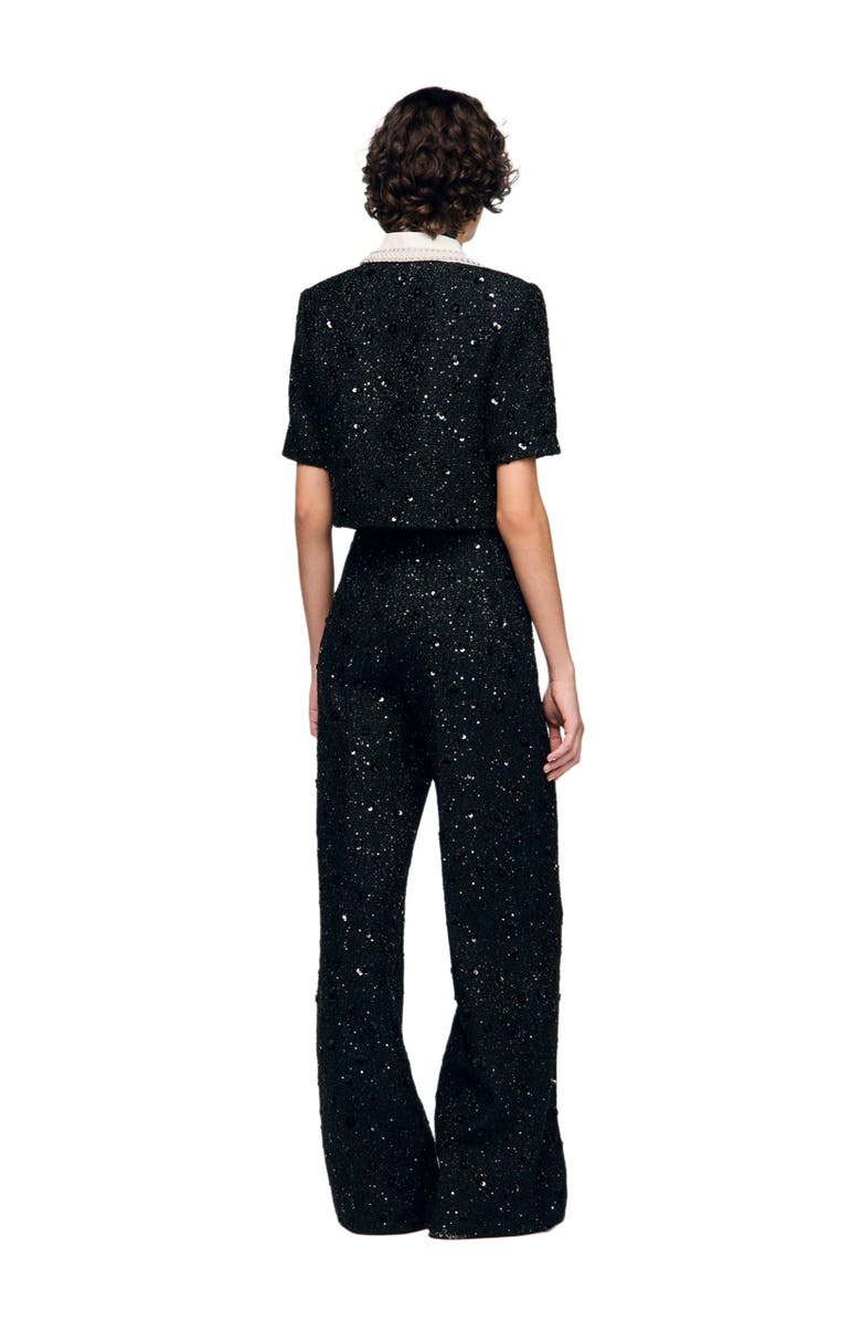 SANDRO Removable rhinestone collar jacket, Alternate, color, Black