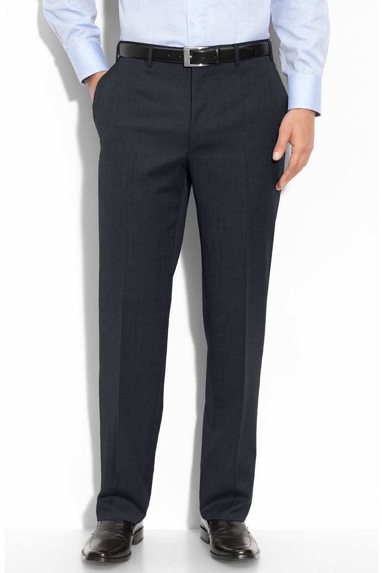 Wool Flat Front Trousers, Main, color, NAVY