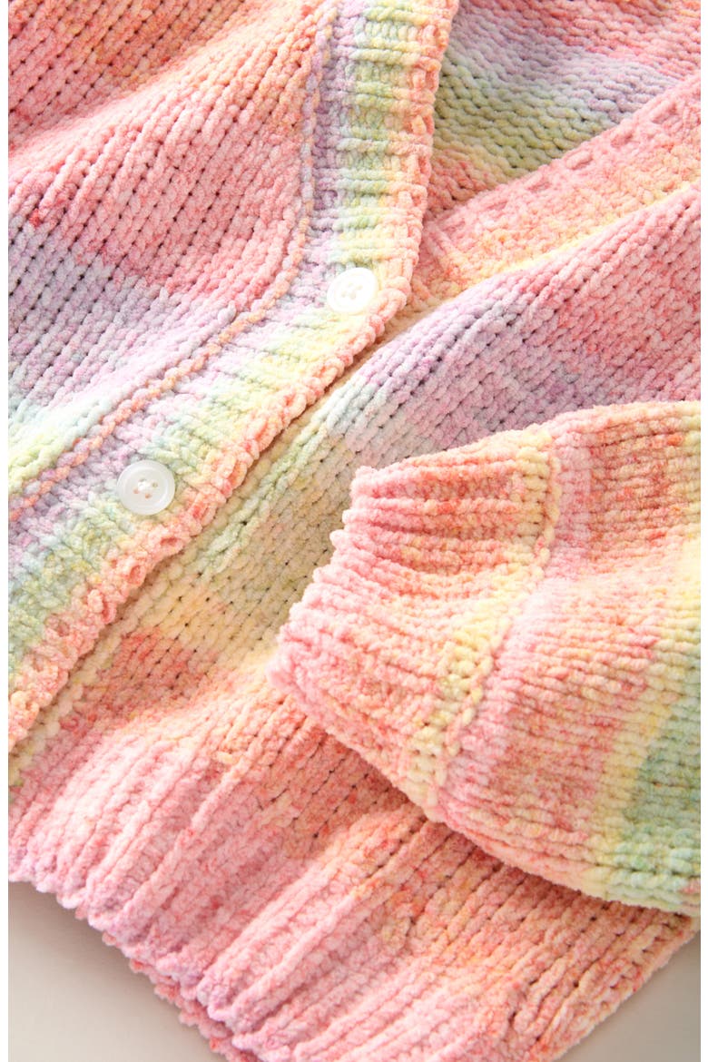 Kids' Rainbow Chenille Cardigan, Alternate, color, CORAL PARADISE MULTI