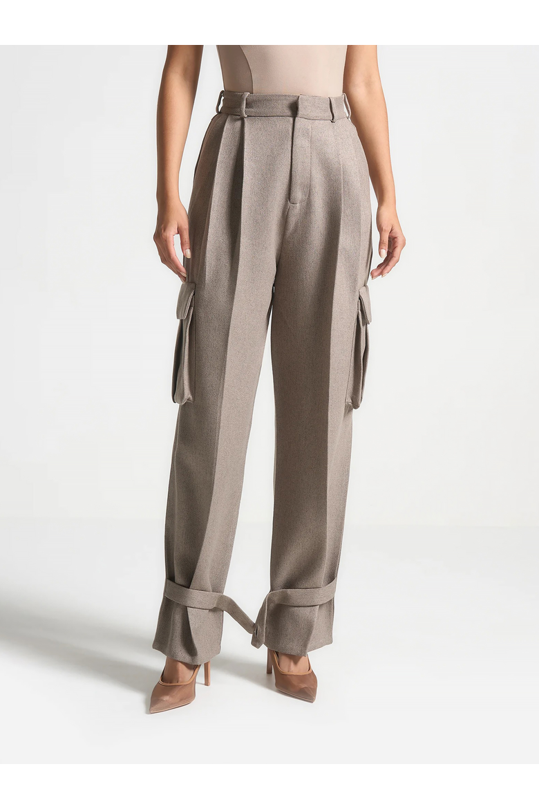 Danielle Straight Pleated Cargo Trousers, Alternate, color, Taupe