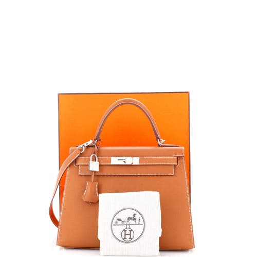 Pre-owned Hermes  Hermes Kelly Handbag Brown Epsom With Palladium Hardware 28 In Gold