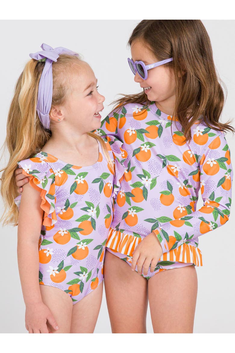 UPF50 Long Sleeve Rash Guard Bikini, Alternate, color, Purple Orange You The Sweetest