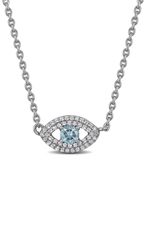 Blue Topaz & Lab Created White Sapphire Evil Eye Pendant Necklace