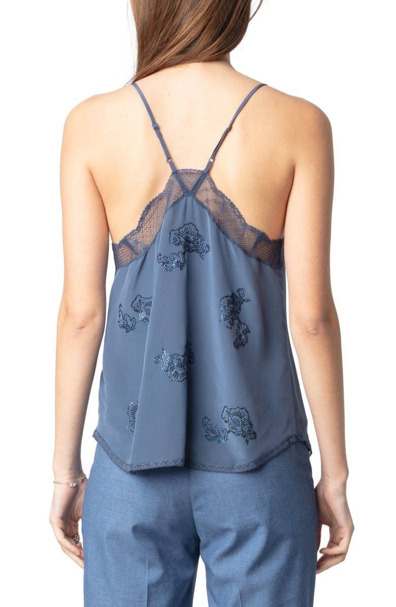 Zadig & Voltaire Christy Ivy Strass Floral Embellished Lace Edge Camisole, Alternate, color, 