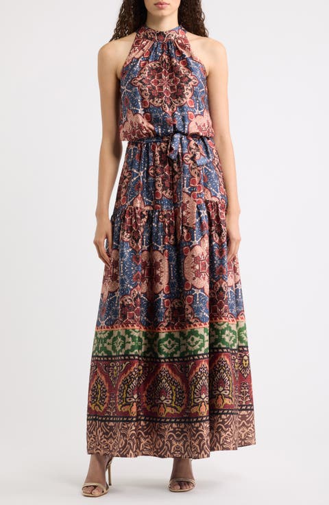Print Sleeveless Tiered Maxi Dress
