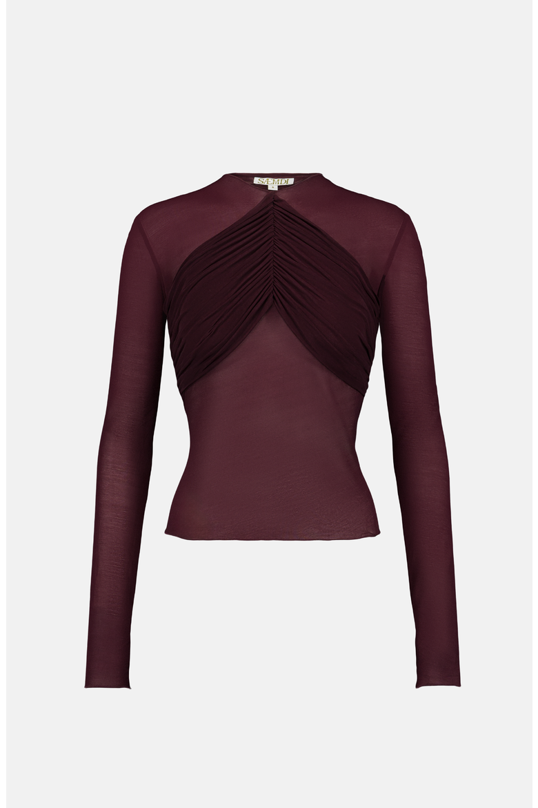 Bordeaux Mesh Draped Top, Main, color, Bordeaux