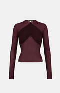 SAEMDI Bordeaux Mesh Draped Top