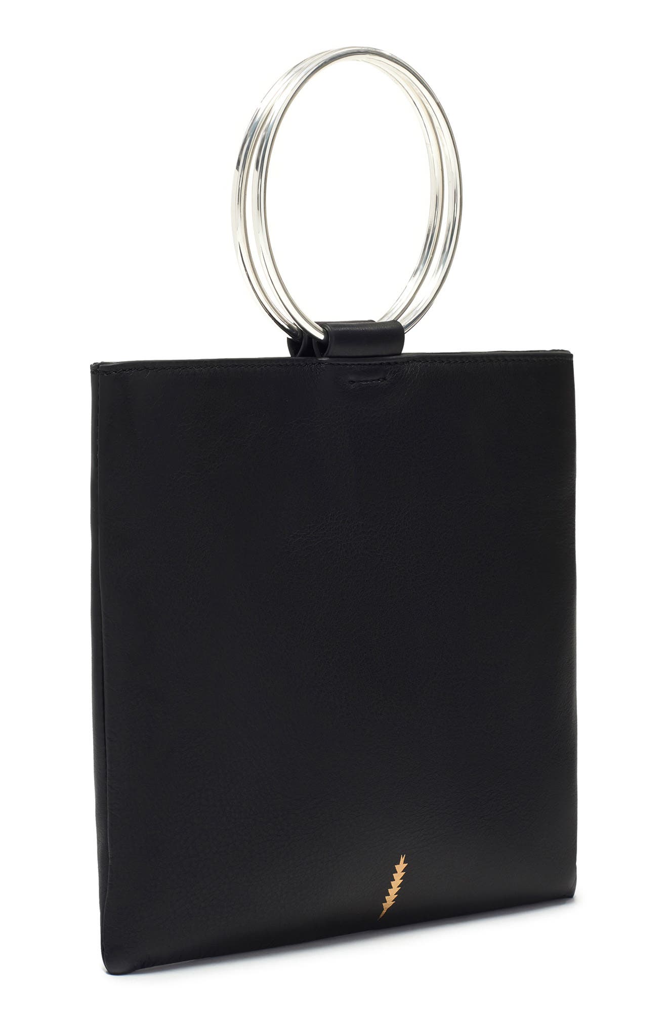 Le Pouch Ring Handle Leather Shoulder Bag, Alternate, color, BLACK W/SILVER
