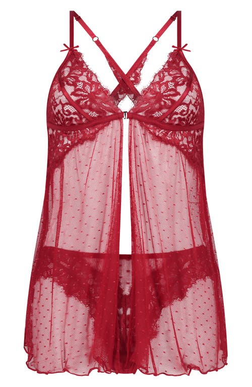 HUNKEMOLLER HUNKEMÖLLER CHARLOTTA DOT MESH & LACE CHEMISE & BRIEFS SET 