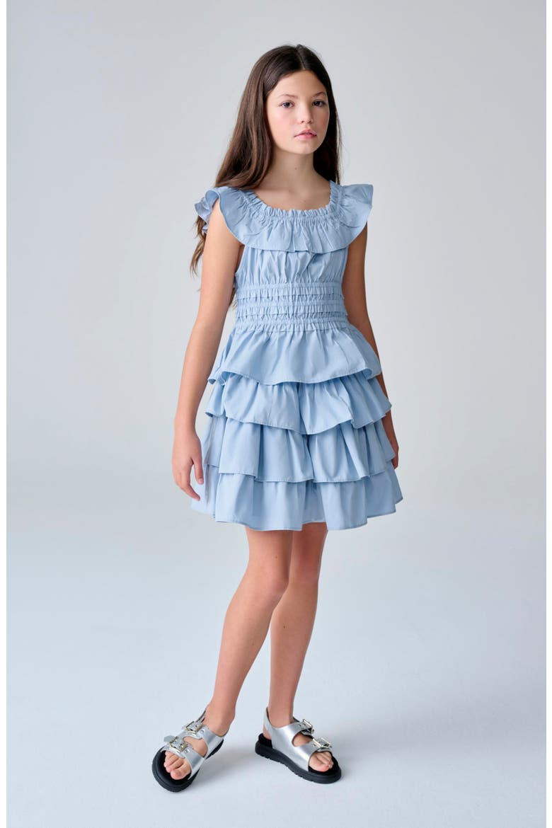Kids' Smocked Ruffle Top & Tiered Skirt Set, Alternate, color, BLUE