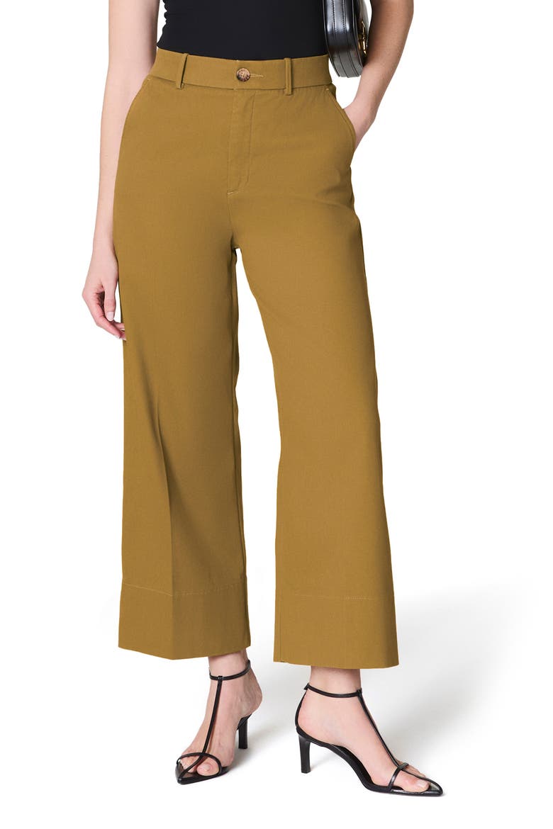 Wide Leg Crop Stretch Twill Pants, Main, color, FLAX