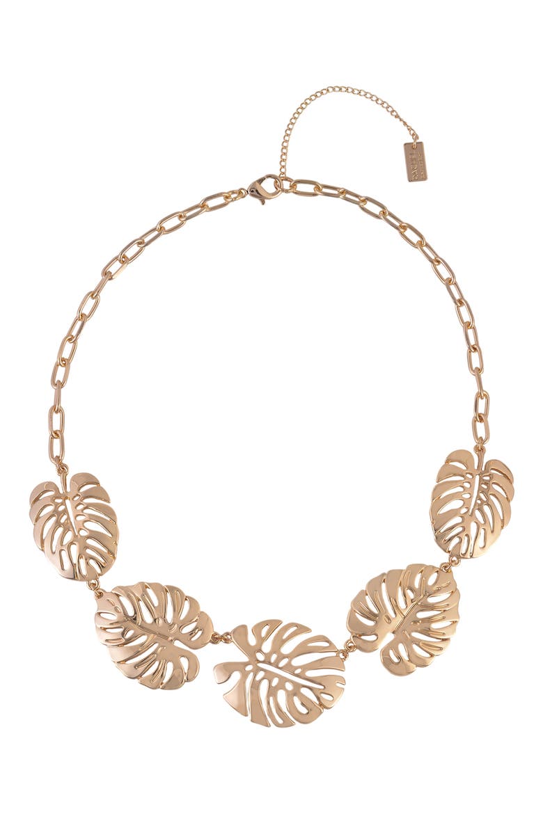 Monstera Leaf Necklace, Main, color, GOLD