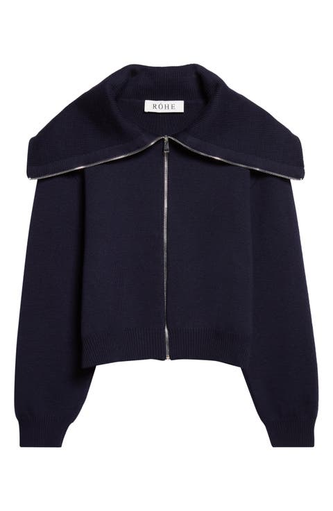 Two-Way Sailor Zip Merino Wool Cardigan