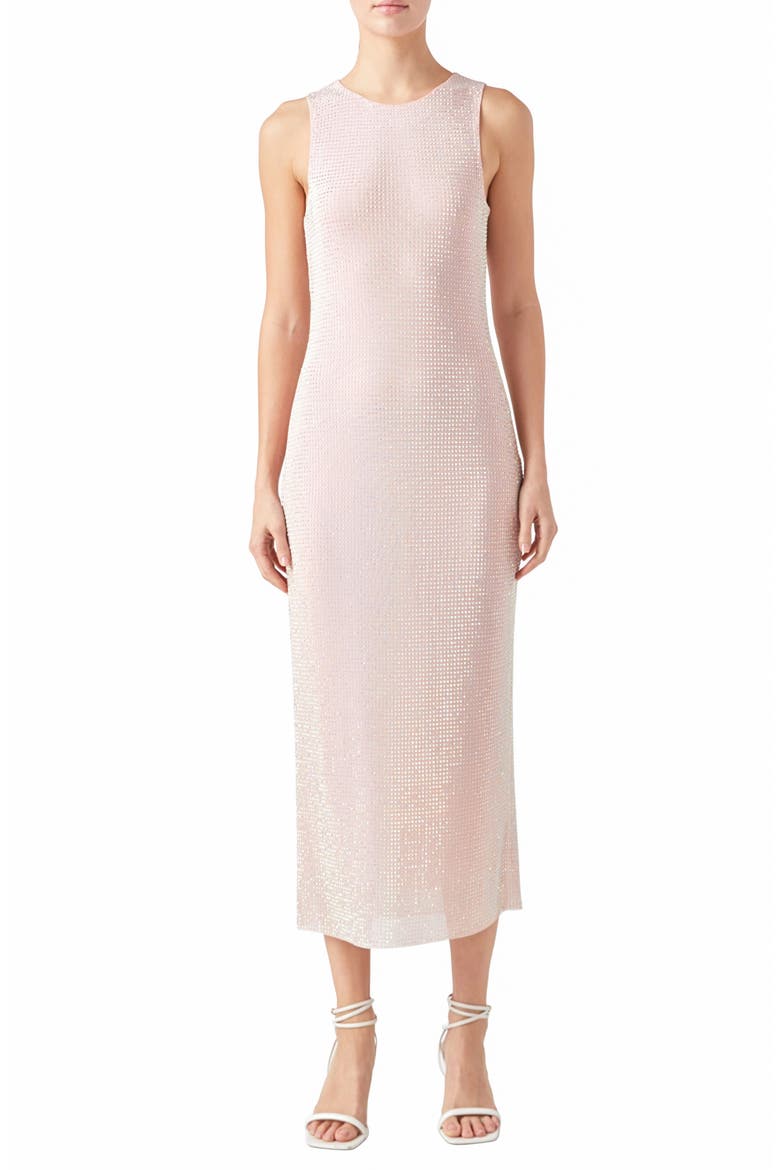 Embellished Rhinestone Mesh Midi Dress, Main, color, LIGHT PINK
