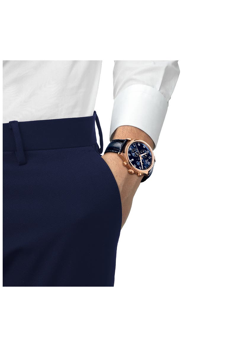Chrono XL Collection Chronograph Leather Strap Watch, 45mm, Alternate, color, BLUE