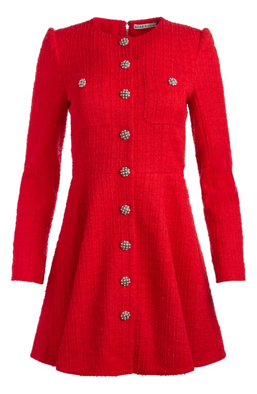 Alice And Olivia Shiloh Long Sleeve Button Front Mini Dress In Bright Ruby