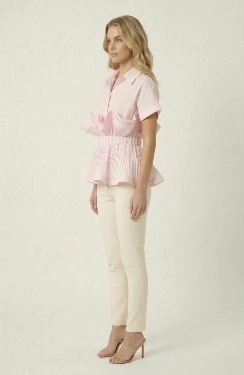 Modenaire Ruffle Peplum Blouse, Alternate, color, Pale Pink