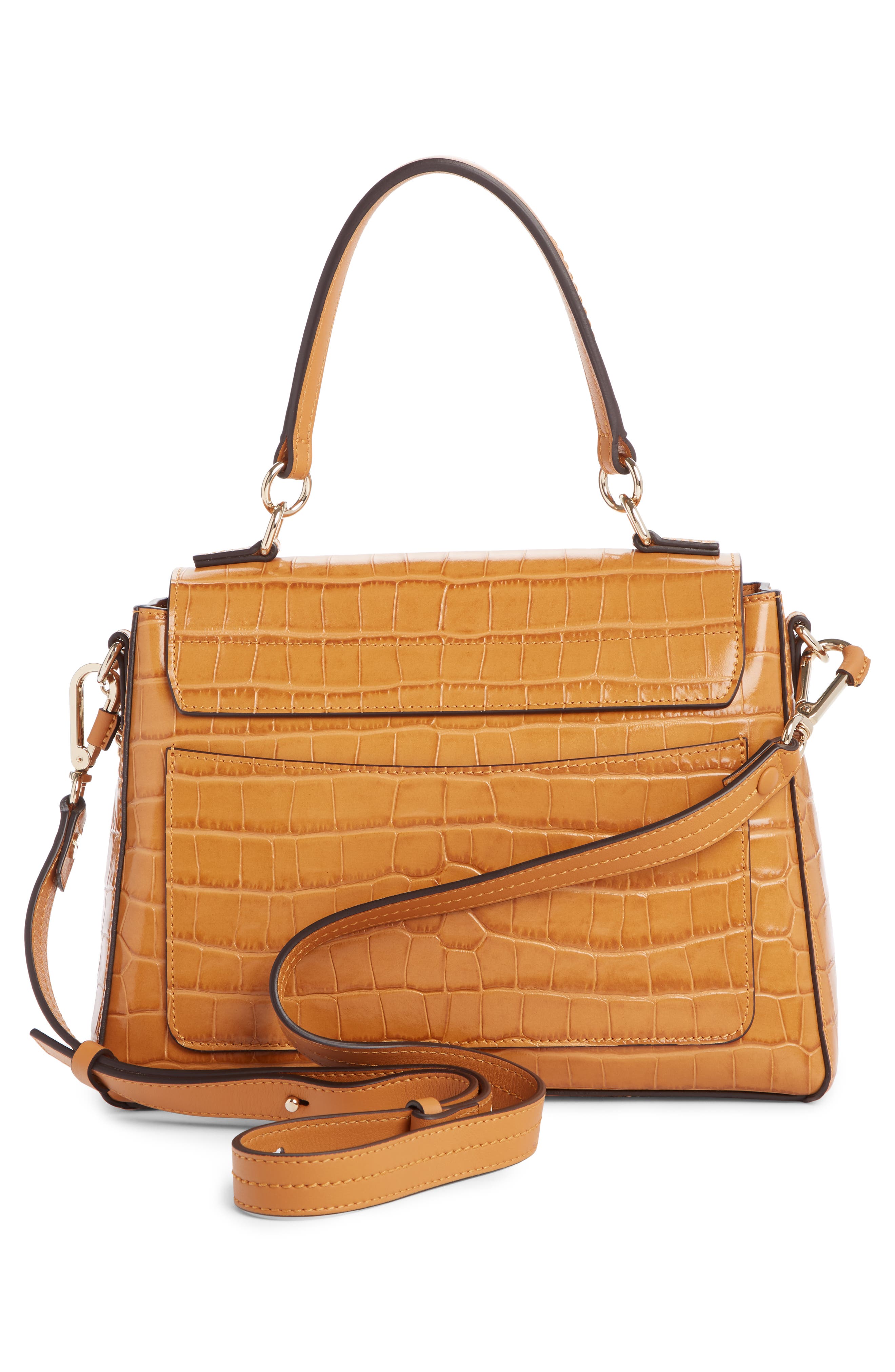 Medium Faye Day Croc Embossed Leather Shoulder Bag, Alternate, color, AUTUMNAL BROWN
