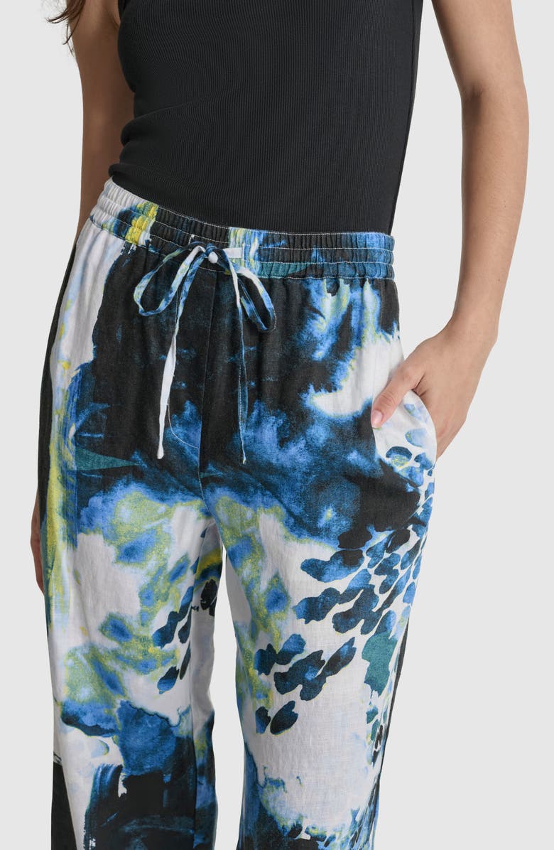 DKNY Floral Print Straight Leg Linen Ankle Pants, Alternate, color,