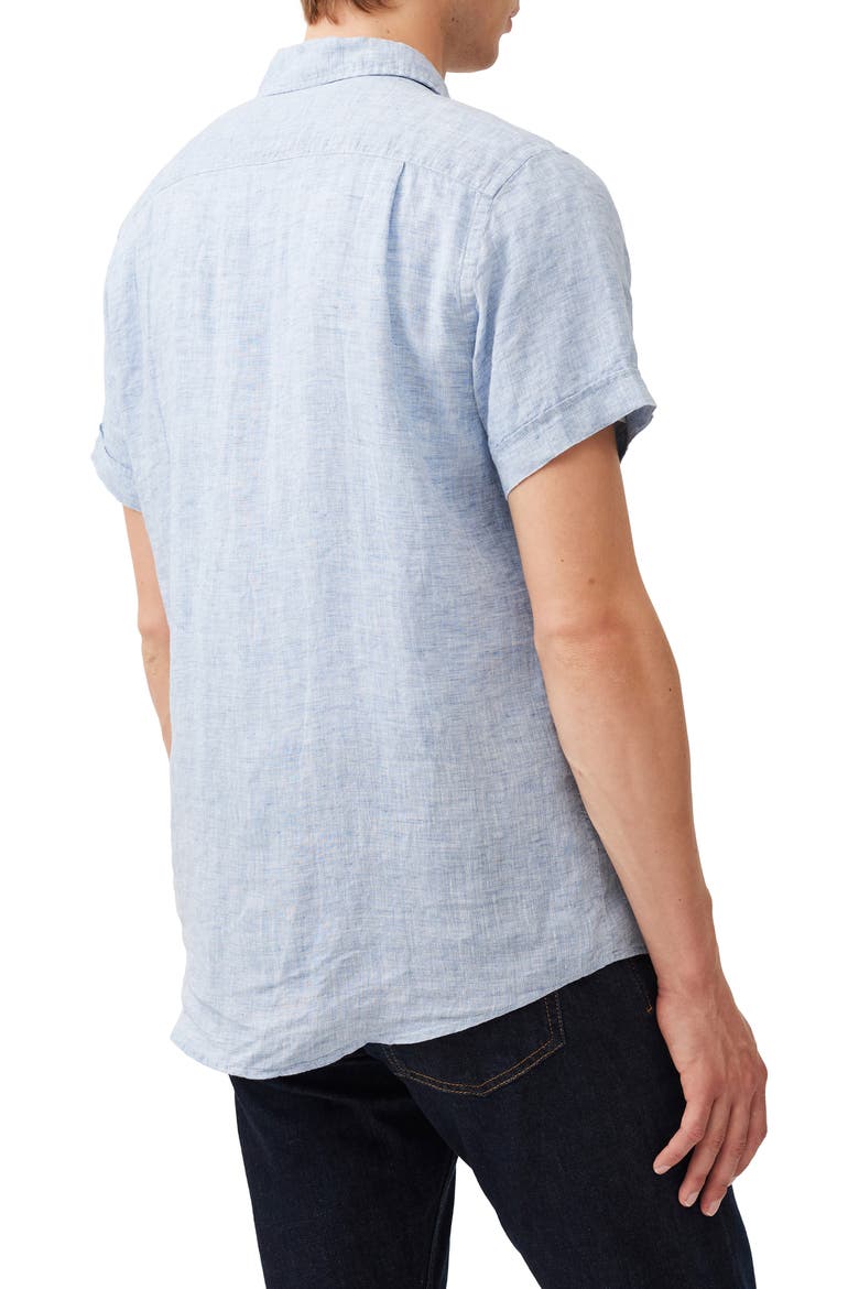 Palm Beach Sports Fit Short Sleeve Linen Button-Up Shirt, Alternate, color, DENIM