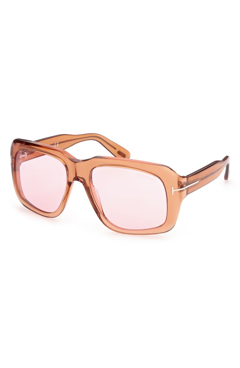 TOM FORD 57mm Square Sunglasses, Alternate, color, Shiny Light Brown / Violet