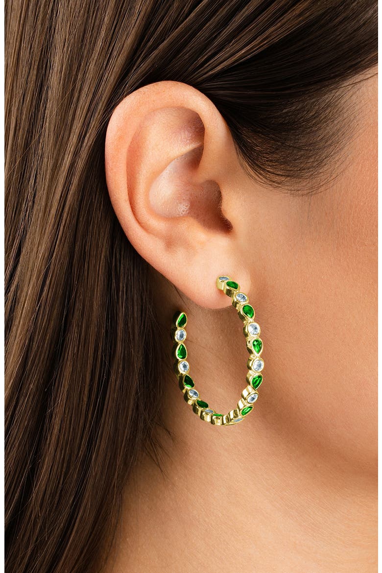 Bezel Mixed Cubic Zirconia Inside Out Hoop Earrings, Alternate, color, GOLD