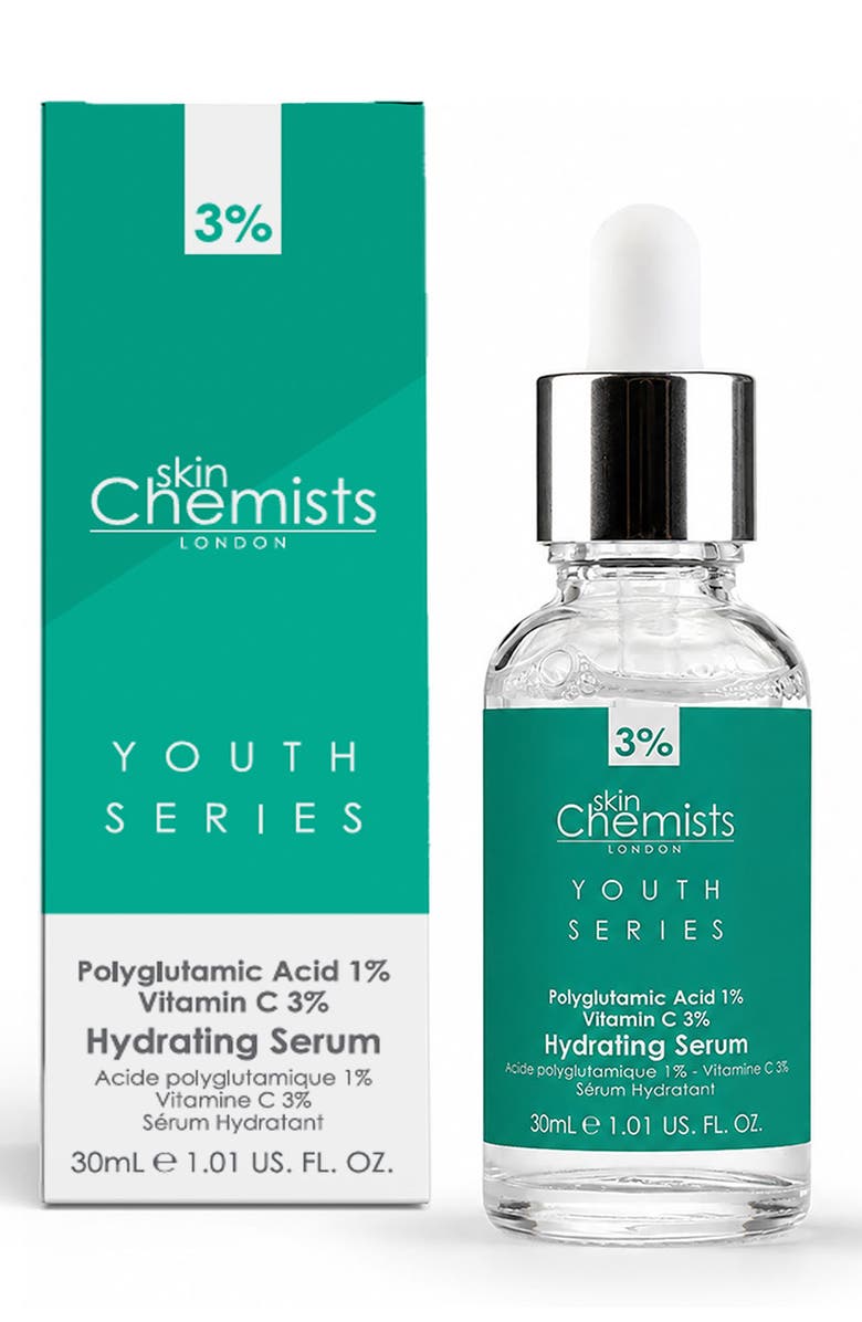 SKINCHEMISTS Youth Series Hydrating Serum Polyglutamic Acid 1%, Vitamin C 3% 30ml for Brightening, Dark Spots, Alternate, color, White