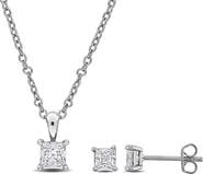 DELMAR Square-Cut Cubic Zirconia Stud Earrings & Necklace Set