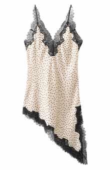 Silver Polka Dot Lace Trim Satin Top