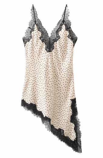 Silver Polka Dot Lace Trim Satin Top