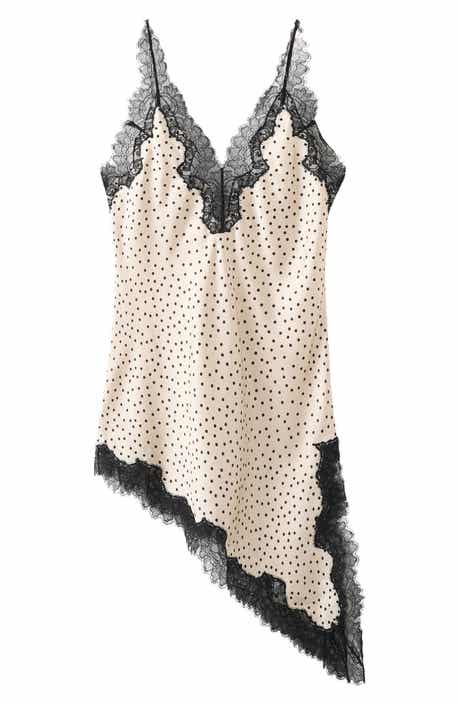 Silver Polka Dot Lace Trim Satin Top