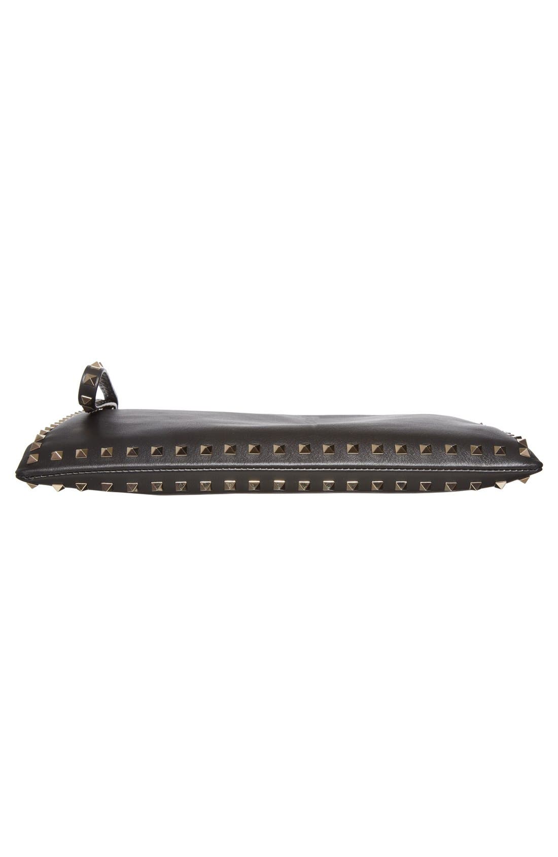 'Rockstud' Leather Clutch, Alternate, color, BLACK