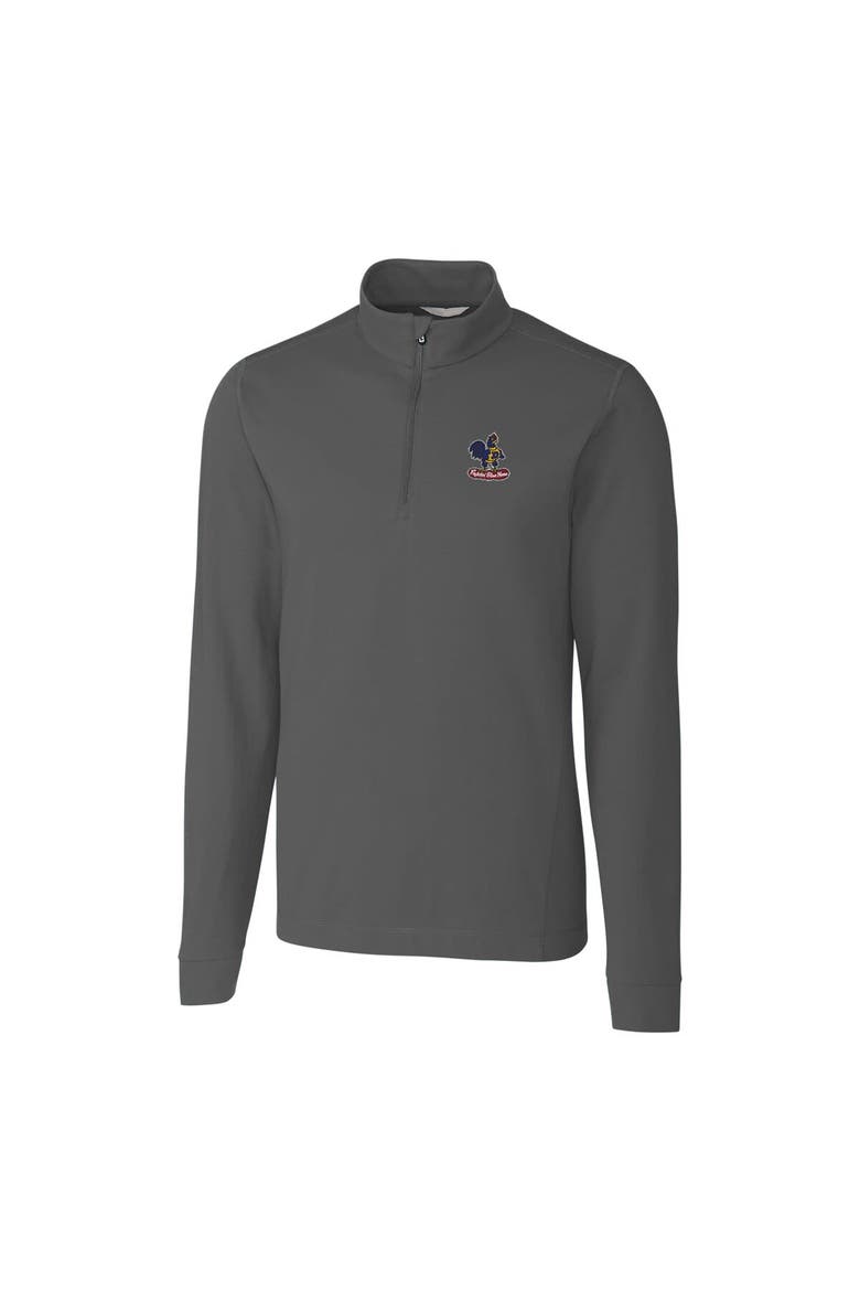 Men's Cutter & Buck Gray Delaware Fightin' Blue Hens Vault Advantage Quarter-Zip Mock Neck Sweater, Main, color, Gray