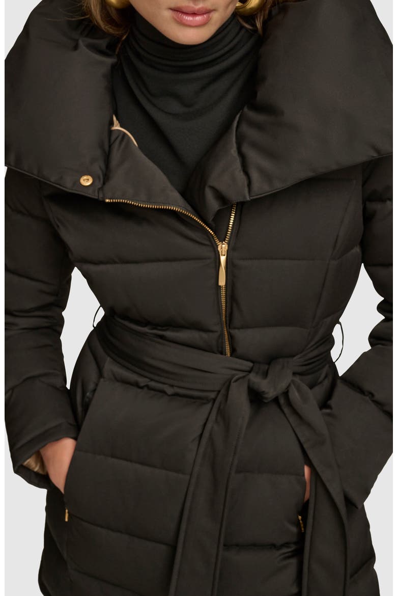 Water Resistant Belted Puffer Coat, Alternate, color, BLACK