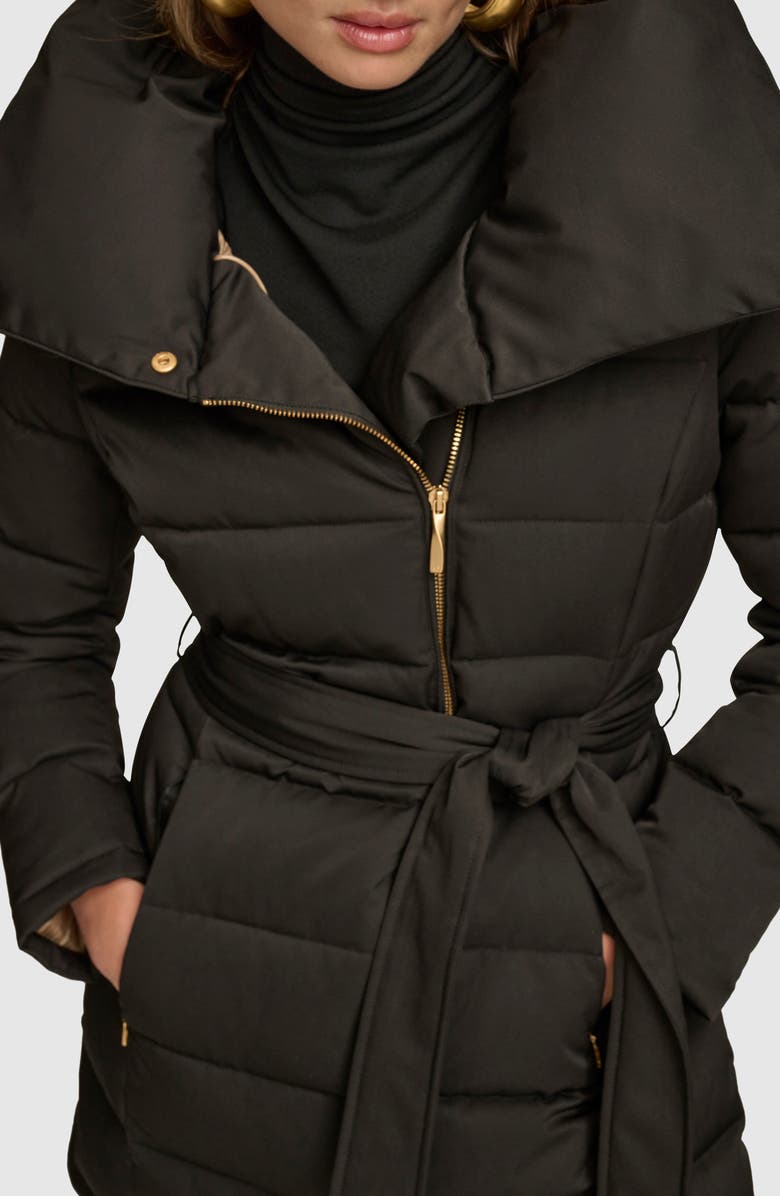 Donna Karan New York Water Resistant Belted Puffer Coat, Alternate, color, Black