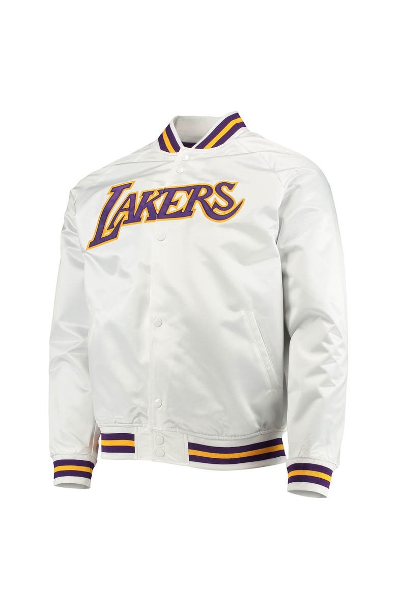 Mitchell & Ness Men's Mitchell & Ness White Los Angeles Lakers Hardwood Classics Satin Full-Snap Raglan Jacket, Alternate, color, 