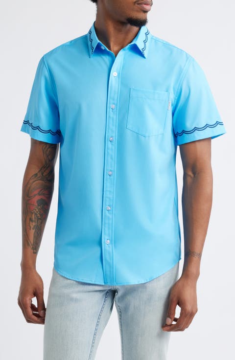Weekend Wave Embroidered Short Sleeve Performance Button-Up Shirt