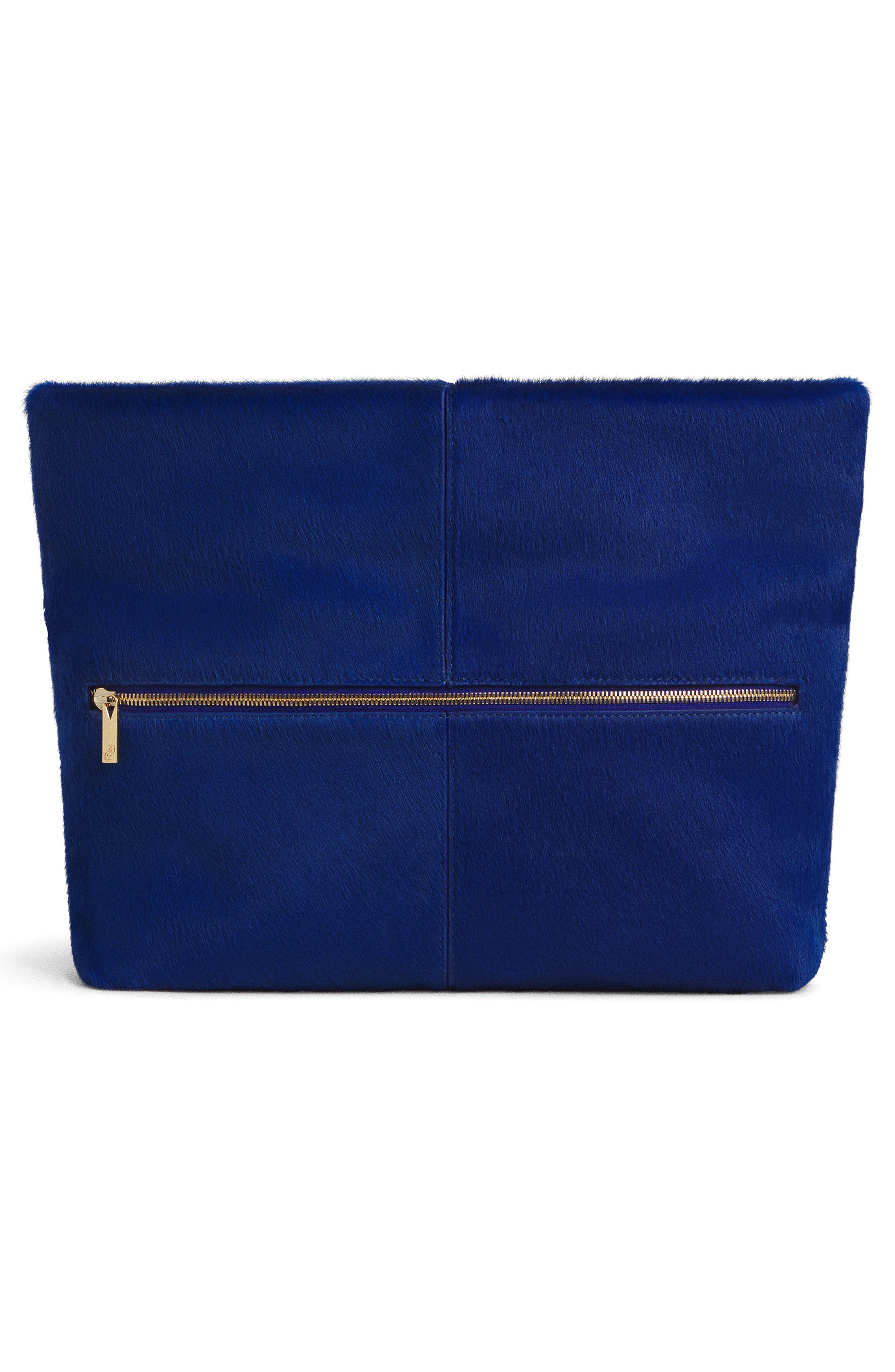 Inez Genuine Calf Hair Clutch, Alternate, color, COBALT HAIRCALF