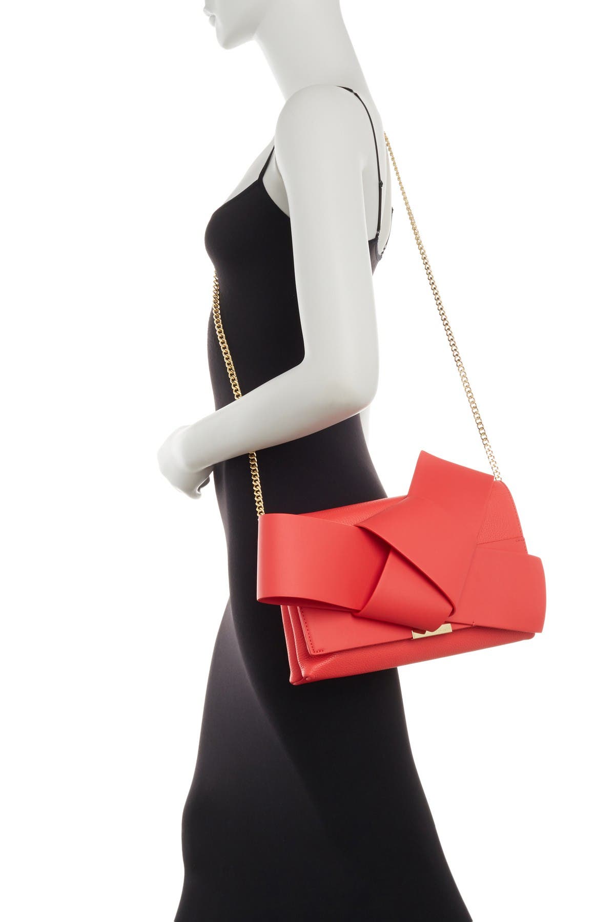 Knotted Bow Leather Clutch, Alternate, color, BRIGHT RED